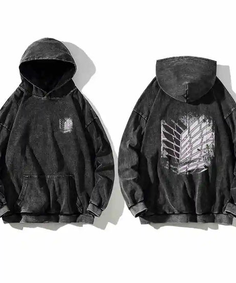 Vintage Attack on Titan Hoodie – Unisex Washed Cotton Streetwear Pullover