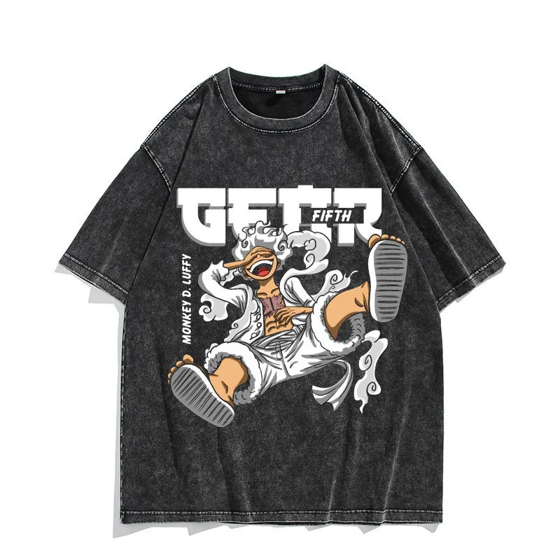 One Piece Luffy Vintage Washed T-Shirt – Unisex Cotton Anime Streetwear