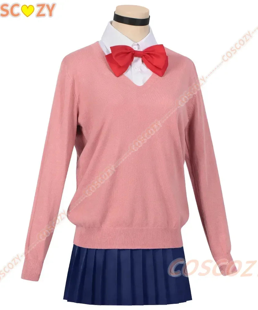 Momo Ayase Cosplay Costume Wig Anime Dandadan Sweater Skirt School Uniform Earrings Choker Socks Christmas Party for Girls Women