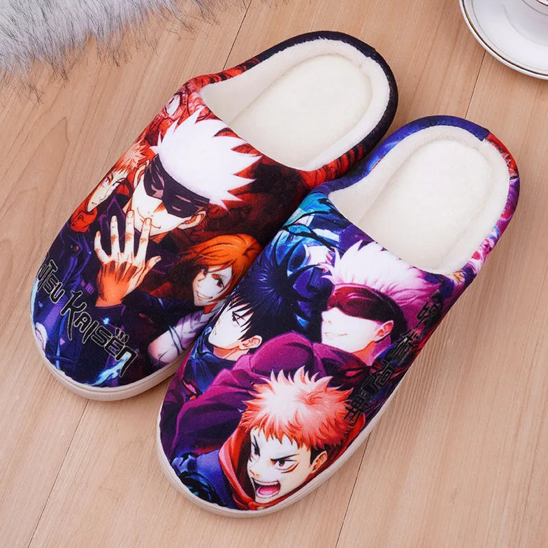 Anime One Piece Luffy Chooper Dragon Ball Goku Hatsune Winter Warm Plush Men Women Couple Shoes Home Slipper Stuffed Plush Gift