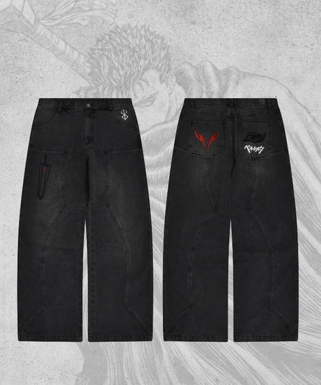 Berserk Y2K Baggy Jeans – Distressed Gothic Streetwear