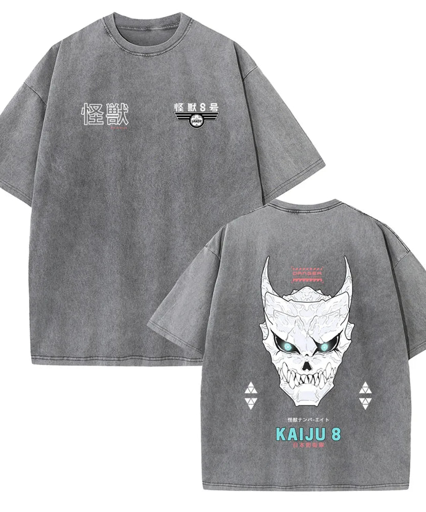 Anime Kaiju No 8 Shirts Oversize Snow Washed T-Shirt Cotton T-Shirt
