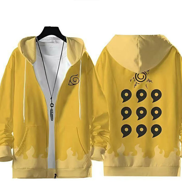 Anime Naruto 4th Hokage Minato Namikaze Zip-Up Hoodie – Flame Print Streetwear Jacket for Men & Women