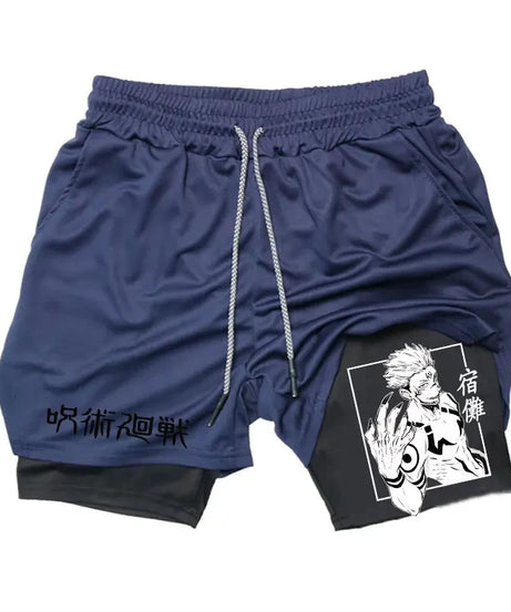 Anime Gym Shorts 2 In 1 Double Layer Men Workout Sports Jogging Sportwear Training Sport Shorts Male Summer Performance Shorts