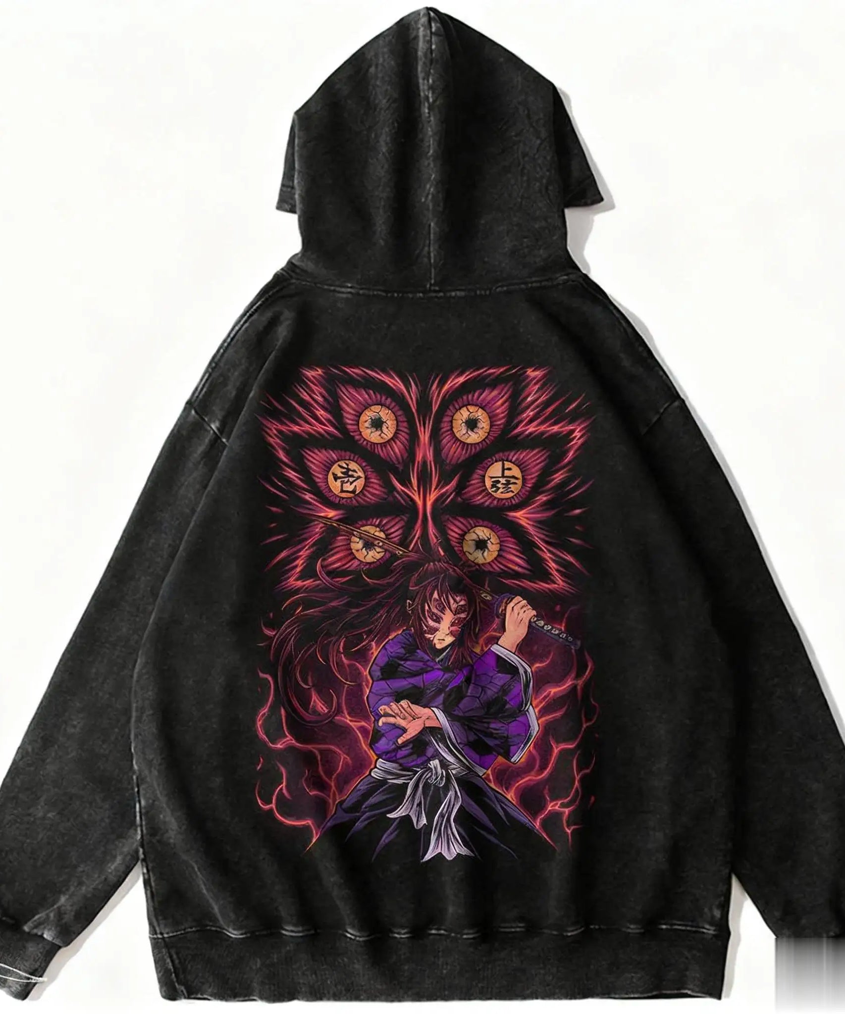 Harajuku Anime Hoodie Demon Slayer Vintage Washed Men Women Pullover Streetwear Casual Hooded Sweatshirt Y2k Top Cosplay Winter