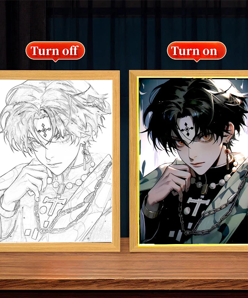 Anime Figure Light Painting Picture Frame Hunter×Hunter Killua Chrollo Led Night Light Moon Lamp Bedroom Home Decor Friends Gift