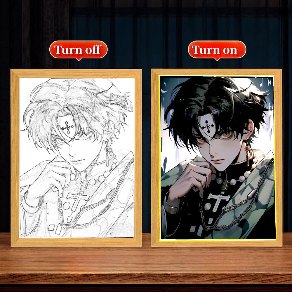 Anime Figure Light Painting Picture Frame Hunter×Hunter Killua Chrollo Led Night Light Moon Lamp Bedroom Home Decor Friends Gift