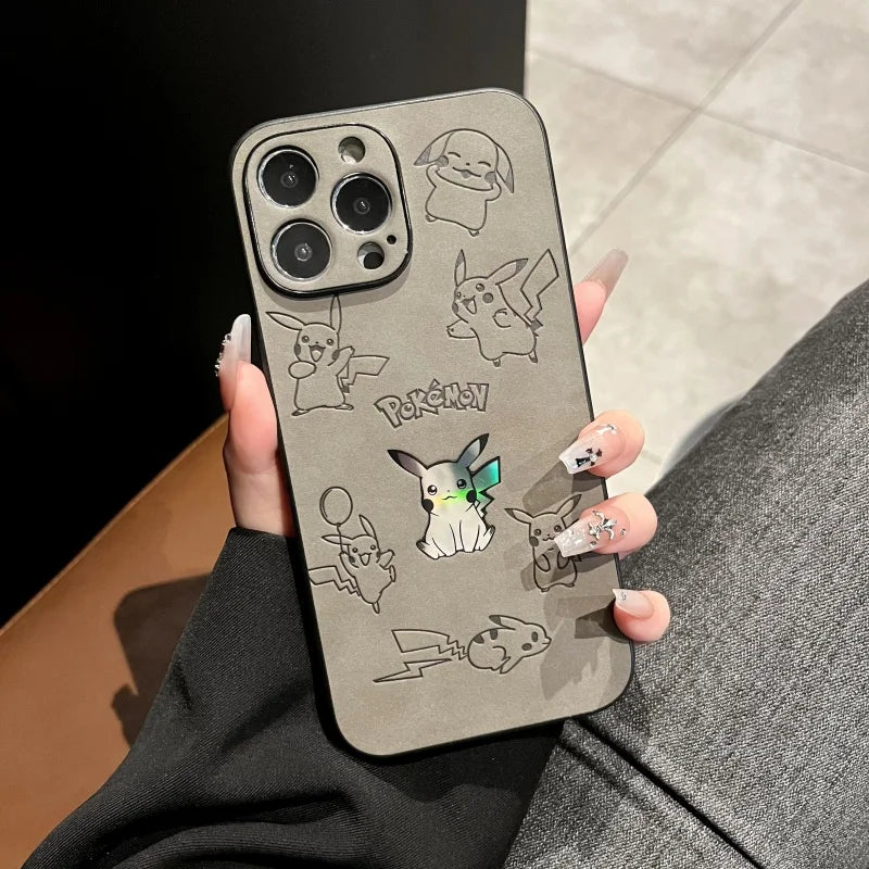 Pokémon Pikachu Laser Embossed Leather Phone Case for iPhone 11 to 17 Pro Max 7