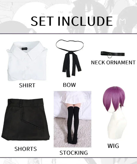 Reze Cosplay Costume Chainsaw Man Outfits Blue Suit Shirt Tie Short  Neck Ring Women Anime Uniform Halloween