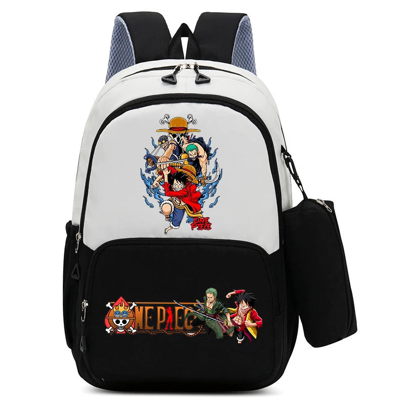 One Piece Luffy Zoro Backpack Kits Boy Student Usopp Chopper Anime Knapsack with Pencilcase Rucksack High-capacity Schoolbag