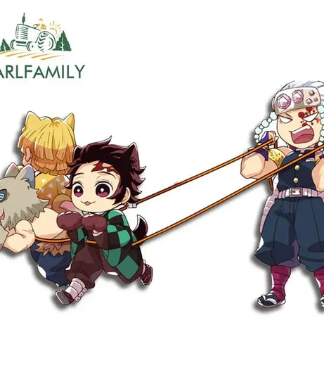 EARLFAMILY 13cm X 3.8cm Anime Running Chibi Car Stickers Trunk Windows Cartoon Decal Personality Kamado Nezuko Car Accessories