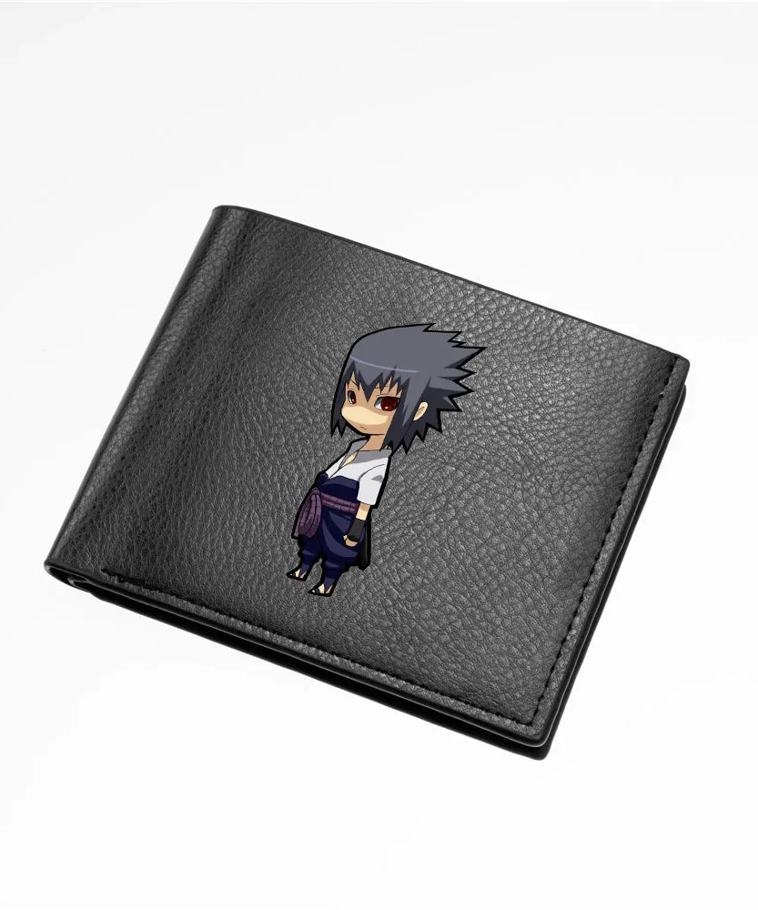 Naruto Sasuke Men Purse Black PU Leather Large Capacity Simple Casual Multiple Slot Card Holder Short Ultra Thin Wallet Gift New