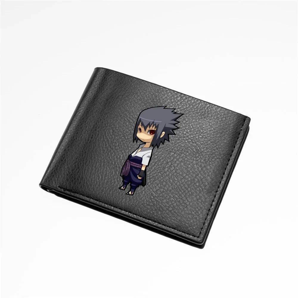 Naruto Sasuke Men Purse Black PU Leather Large Capacity Simple Casual Multiple Slot Card Holder Short Ultra Thin Wallet Gift New