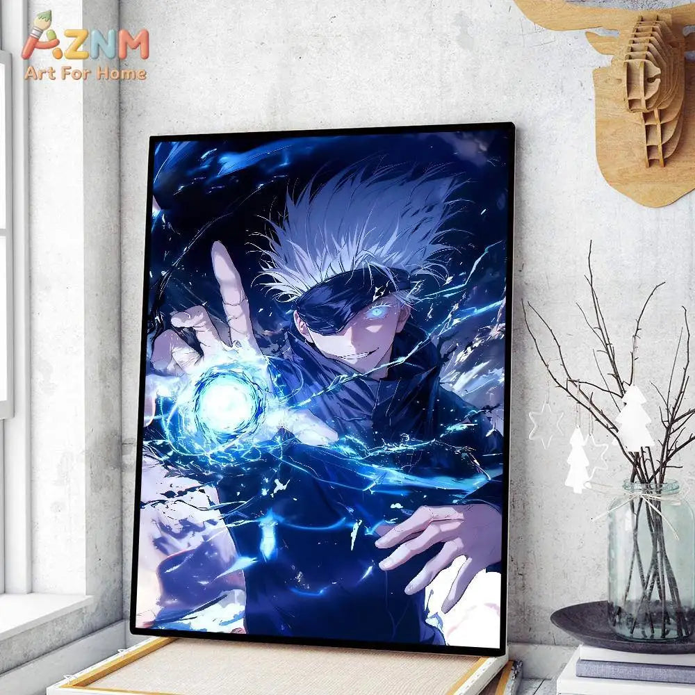 Anime Jujutsu Kaisen Gojo Satoru Canvas Print – Blue Power Wall Art Poster 3