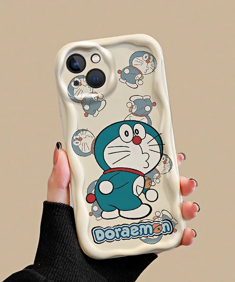 Doraemon Soft Silicone Wavy Case – Cute Cartoon iPhone 6–15 Pro Max Cover