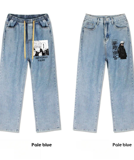 JUJUTSU KAISEN Gojo Yuji Megumi Sukuna Anime Daily Trousers Loose Spring and Autumn Wide Leg Pants Casual Jeans