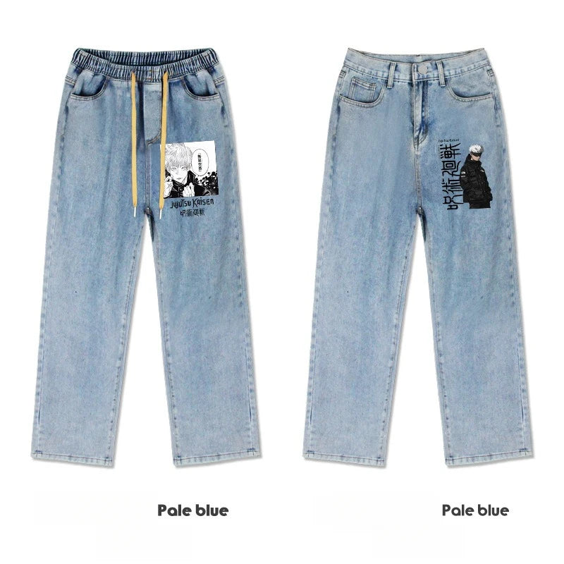 JUJUTSU KAISEN Gojo Yuji Megumi Sukuna Anime Daily Trousers Loose Spring and Autumn Wide Leg Pants Casual Jeans