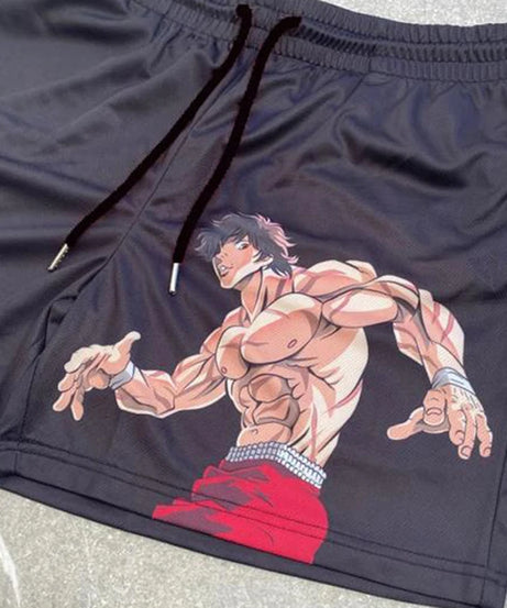 Baki Hanma Anime Shorts – Men's Streetwear Beach Shorts with Elastic Waist