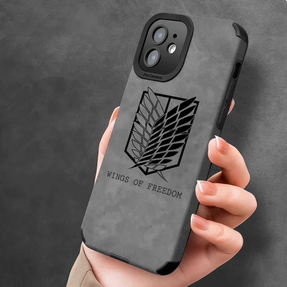 Attack on Titan Leather Lambskin Phone Case – Premium Shockproof Cover for iPhone 17, 16, 15, 14, 13 Pro Max & Air 3