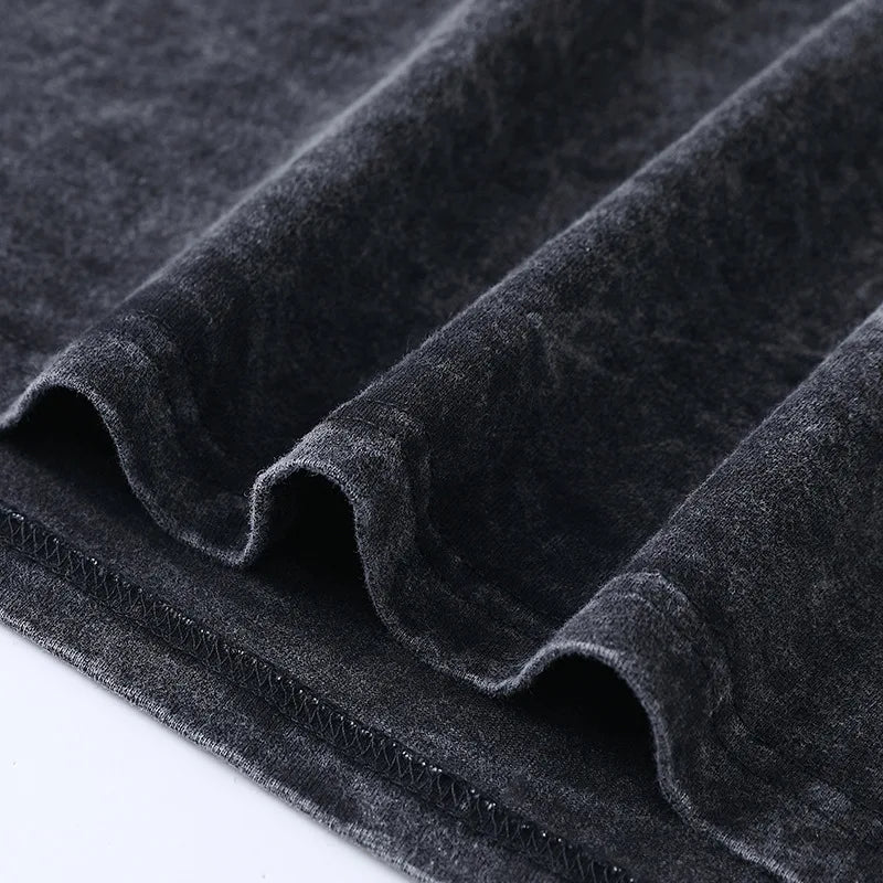 Anime Printed Washed Short-Sleeved Retro Fashion Men's and Women's Short Sleeved Casual Sports Short Sleeved