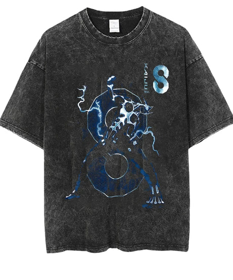 Kaiju No.8 Wash Vintage Vintage T-shirt for Men and Women Kaiju No.8 Print Summer Fashion Casual Short Sleeve
