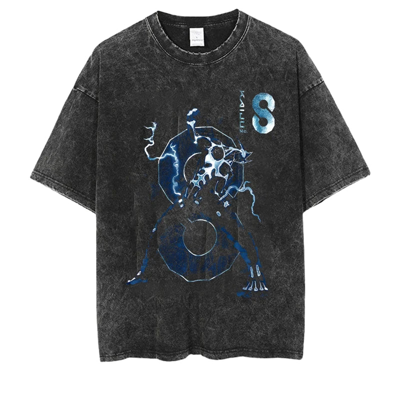 Kaiju No.8 Wash Vintage Vintage T-shirt for Men and Women Kaiju No.8 Print Summer Fashion Casual Short Sleeve
