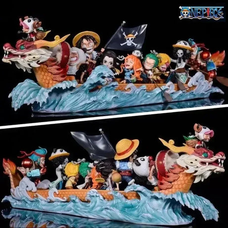 One Piece Anime Figure Straw Hat Group Dragon Boat Figures Luffy Nami Zoro Sanji Brook Robin Usopp Chopper Franky Model Toy