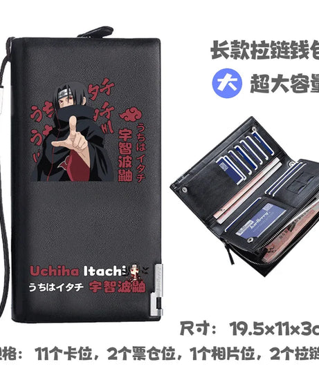Naruto Uchiha Sasuke Anime Peripheral Zipper PU Wallet Handsome Personality Boy Print Coin Purse Short Card Pack Holiday Gift