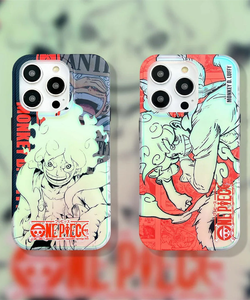 One Piece Luffy New Gear 5th Nika Laser Phone Case for iPhone 15 14 13 12 pro max 11 16 Men's Gift Back Cover
