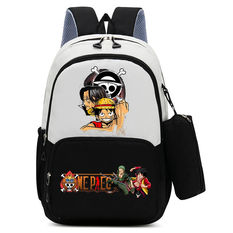 One Piece Luffy Zoro Backpack Kits Boy Student Usopp Chopper Anime Knapsack with Pencilcase Rucksack High-capacity Schoolbag
