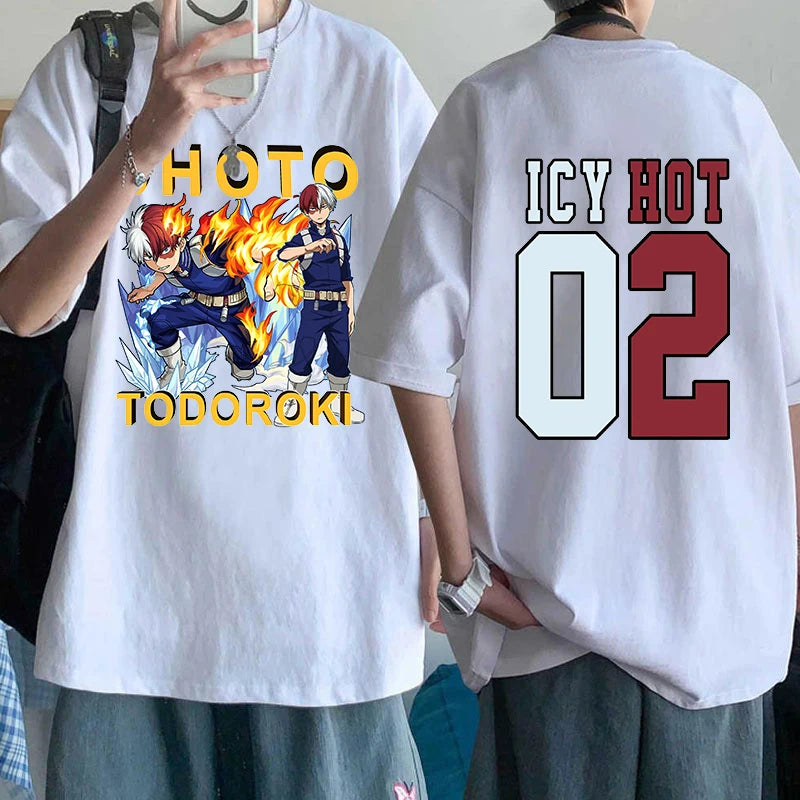 Hot Todoroki Shoto Icy Hot 02 Print T Shirt Summer Fashion Casual Short Sleeve Round Neck Tops Women/Mens Anime T-shirts