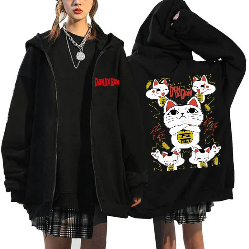 Dandadan Turbo Granny Graphic Zip-Up Hoodie Harajuku Anime Streetwear