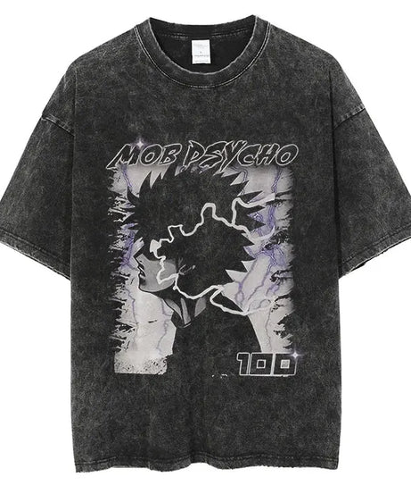 Mob Psycho 100 Vintage Graphic T-Shirt – Harajuku Streetwear Cotton Tee for Men