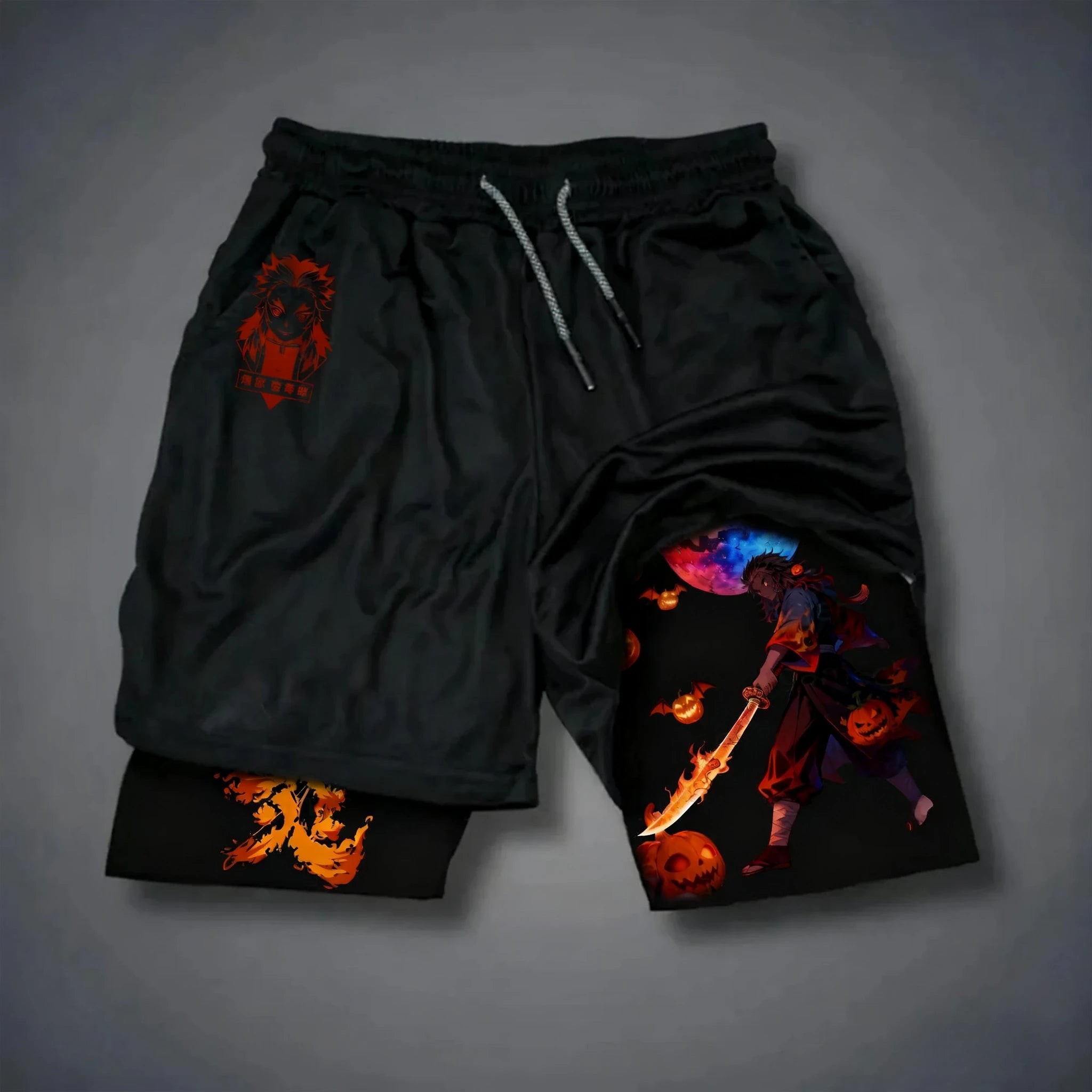 Demon Slayer Anime New Printed Sports Shorts Summer Men's and Women's Fashion Fitness Swimming Hiking 2-in-1 Sports Shorts