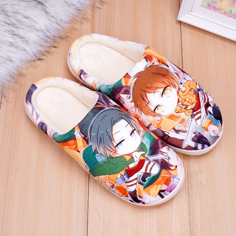 Anime One Piece Luffy Chooper Dragon Ball Goku Hatsune Winter Warm Plush Men Women Couple Shoes Home Slipper Stuffed Plush Gift