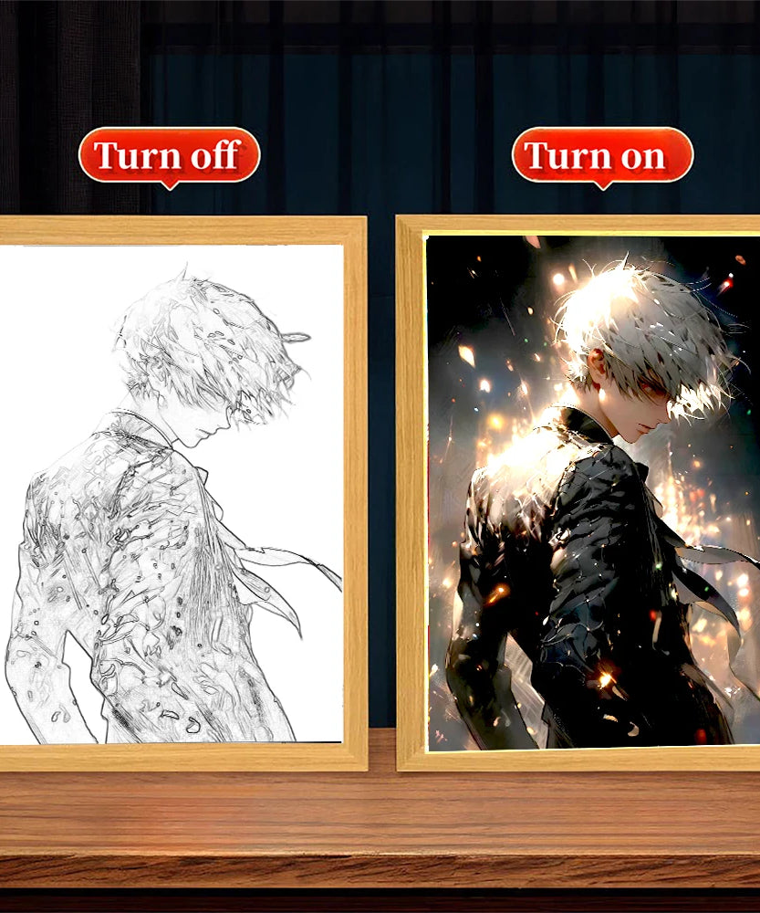 Anime Figure Light Painting Photo Frame Tokyo Ghoul Action Led Lamps Bedroom Room Decor Friends Birthdays Easter Gifts Moon Lamp