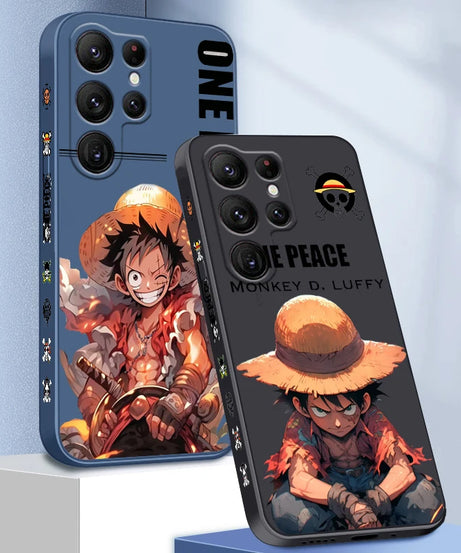 Comics One Piece Luffy For Samsung Galaxy S25 S24 S23 S22 S21 S20 Plus Ultra FE 5G Liquid Left Rope Cover Phone Case