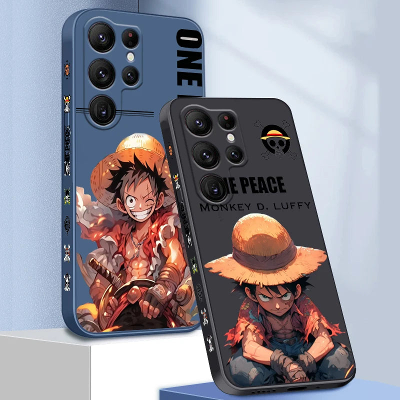Comics One Piece Luffy For Samsung Galaxy S25 S24 S23 S22 S21 S20 Plus Ultra FE 5G Liquid Left Rope Cover Phone Case