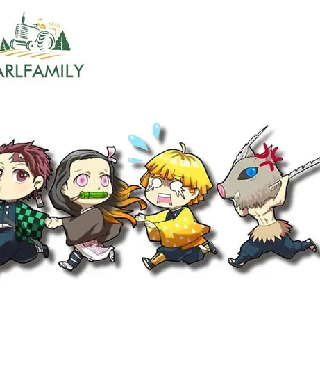 EARLFAMILY 13cm X 3.8cm Anime Running Chibi Car Stickers Trunk Windows Cartoon Decal Personality Kamado Nezuko Car Accessories