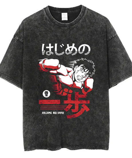 Mens Wash Tshirt Anime Hajime No Ippo T-shirt Hip Hop Street Harajuku Kamogawa Boxing Gym KBG Print Cotton Breathable Top Tee