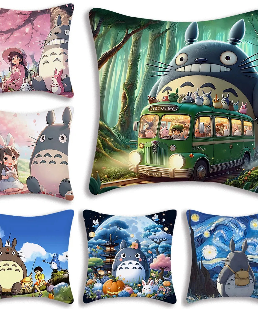 Anime T-TotoroS Kawaii Pillow Covers Cartoon Sofa Decorative Home Double-sided Printing Short Plush Cute Cushion Cover