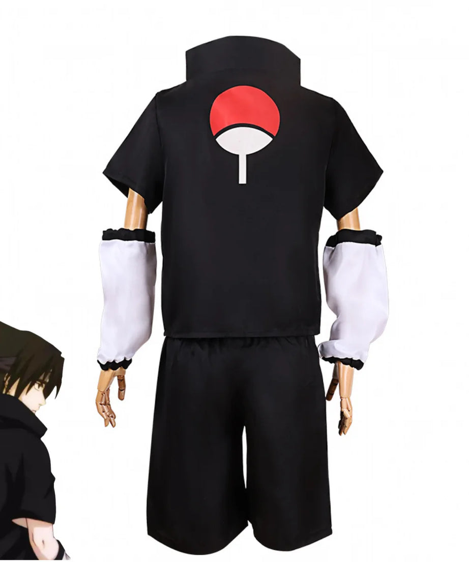 Anime Uchiha Sasuke 2nd Generation Cosplay Costume Summer Black Short Sleeve T-shirt Wig Adult Man Woman Christmas Party Suit