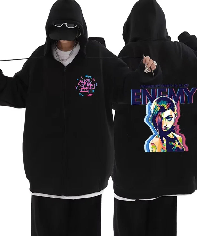 Arcane Jinx Zip Up Jackets Boom Game Lovers Graffiti Hoodies Harajuku Men Women Casual Long Sleeve Sweatshirt Hip Hop Streetwear