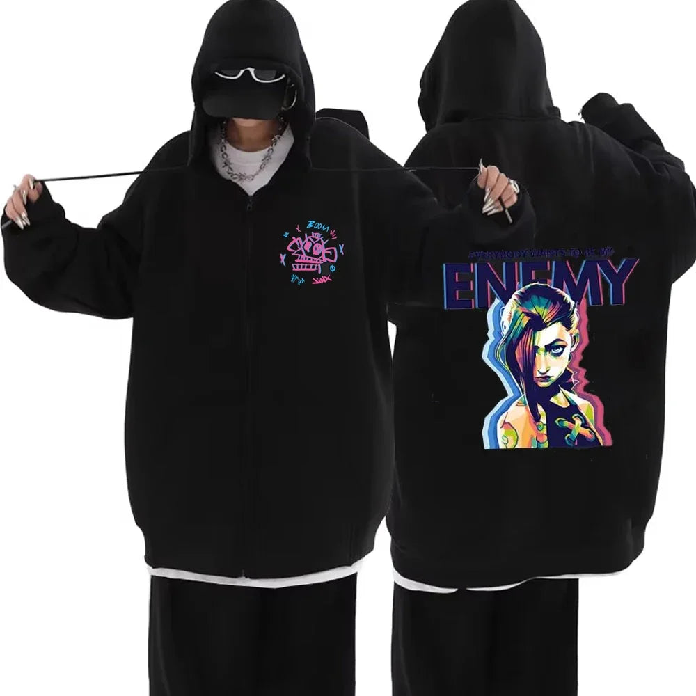 Arcane Jinx Zip Up Jackets Boom Game Lovers Graffiti Hoodies Harajuku Men Women Casual Long Sleeve Sweatshirt Hip Hop Streetwear