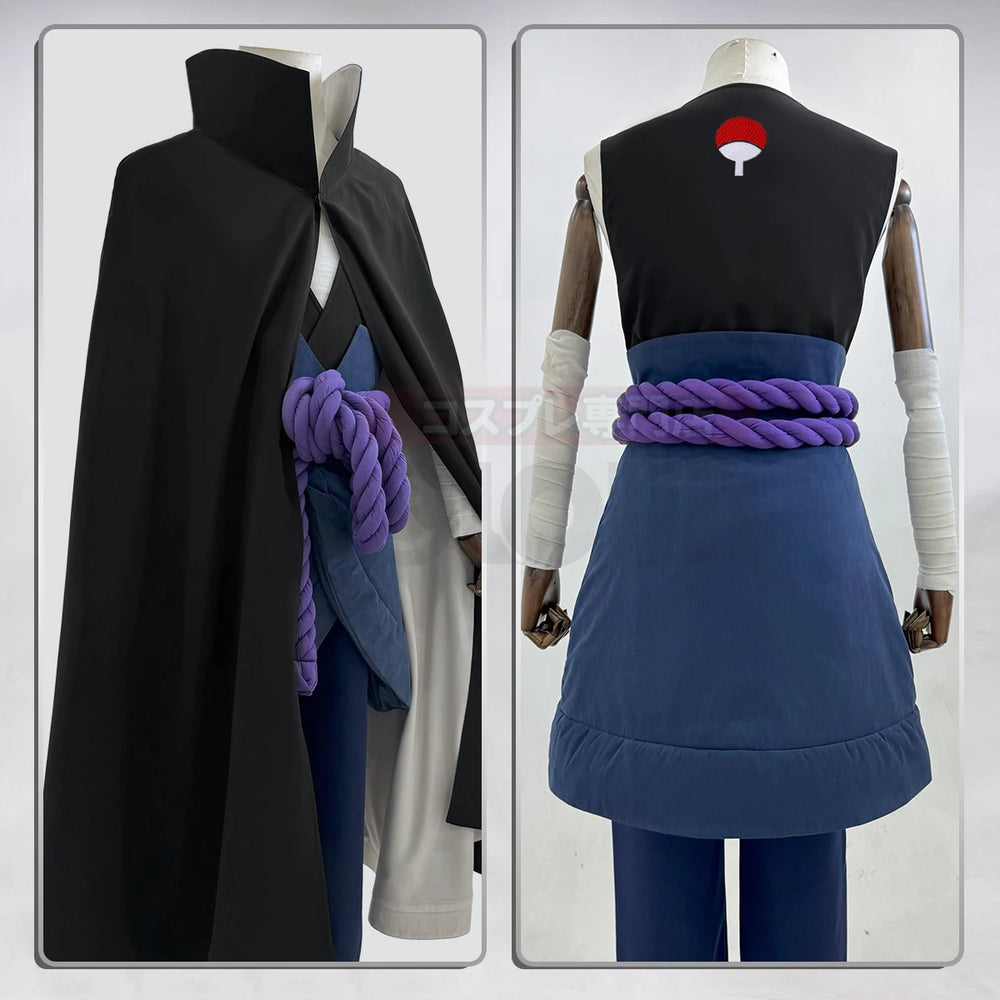 Anime Sasuke Uchiha Cosplay Costume – Cloak, Vest, Pants & Purple Belt Set 4