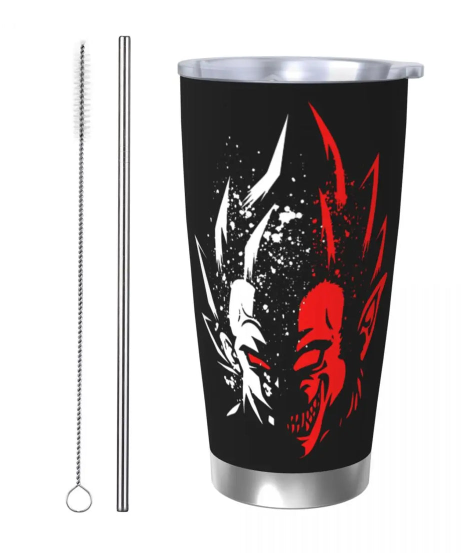 Son Goku & Vegeta DBZ Stainless Steel Tumbler – Double Wall Hot & Cold Cup with Straw