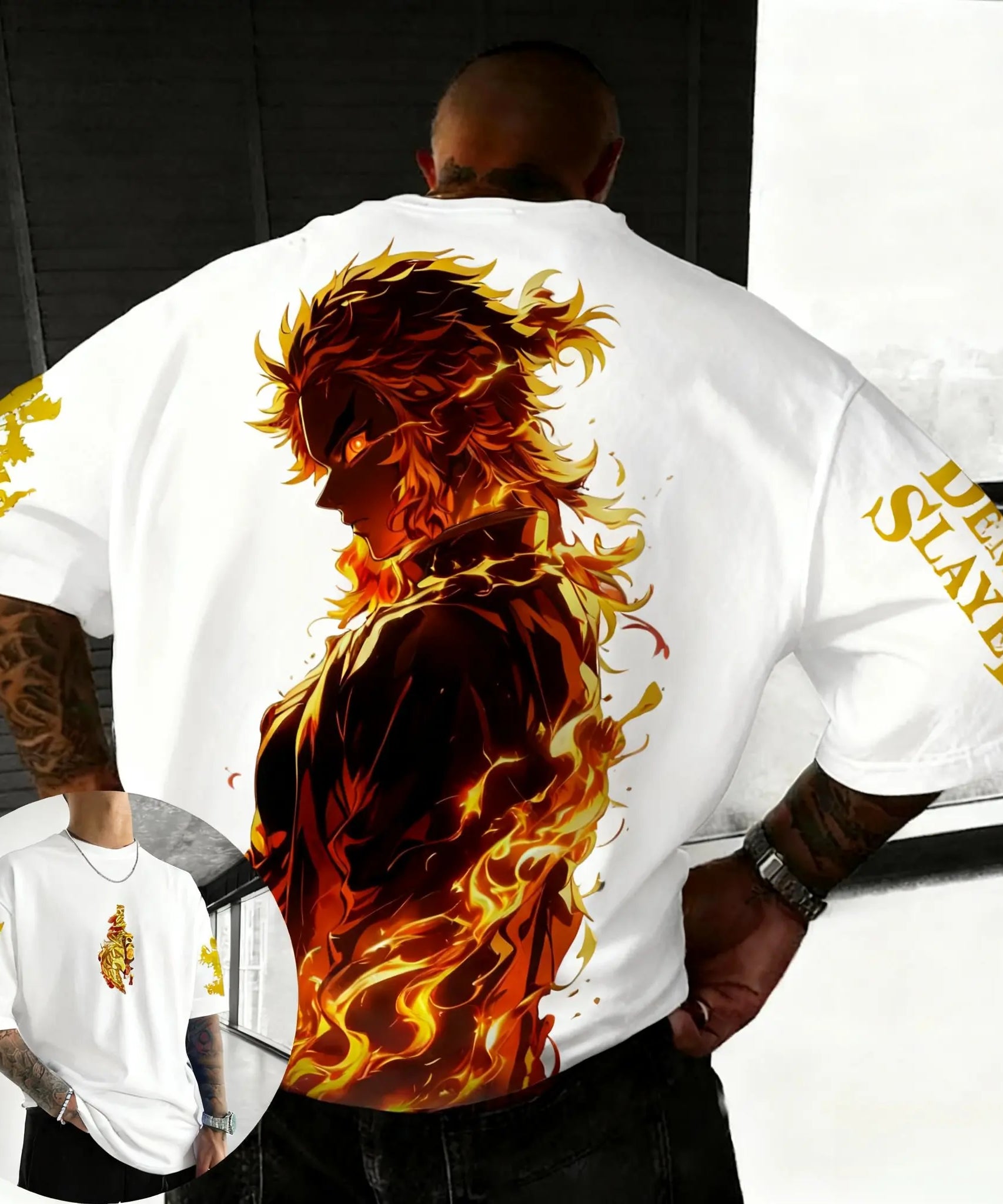 Demon Slayer Men's T-shirt Summer New Rengoku Kyoujurou Anime Print Harajuku Oversized Casual Short Sleeved Tee Top Y2k Clothes