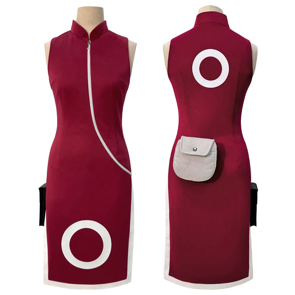 Anime Sakura Haruno Cosplay Costume – Sleeveless Cheongsam Top, Shorts & Waist Bag Set