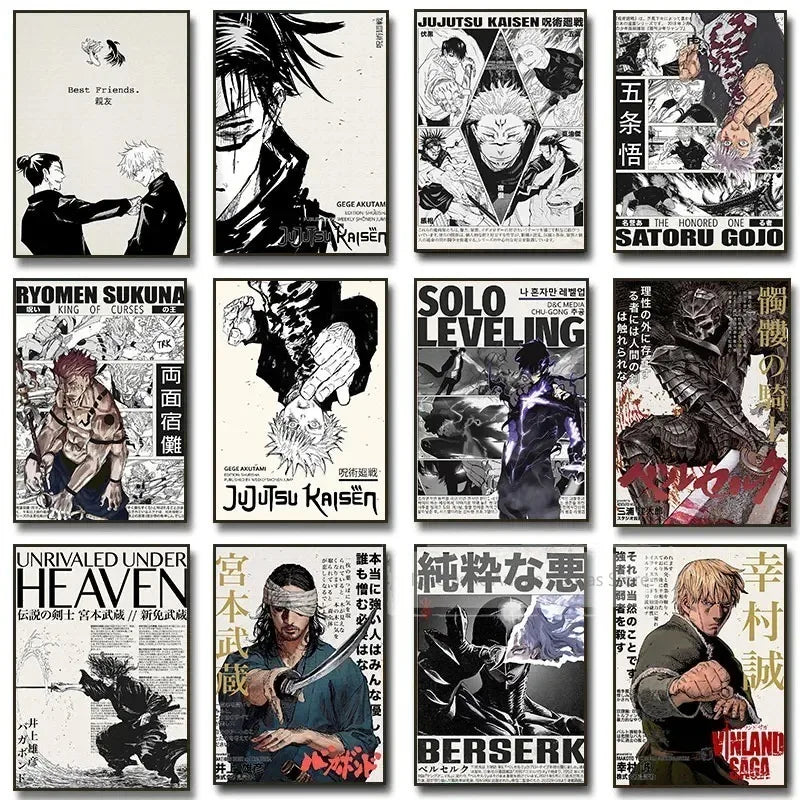 Popular Anime Posters Vagabond Jujutsu Kaisen Artwork Home Decor Minimalist Aesthetic Art Gift for Fan Canvas Painting