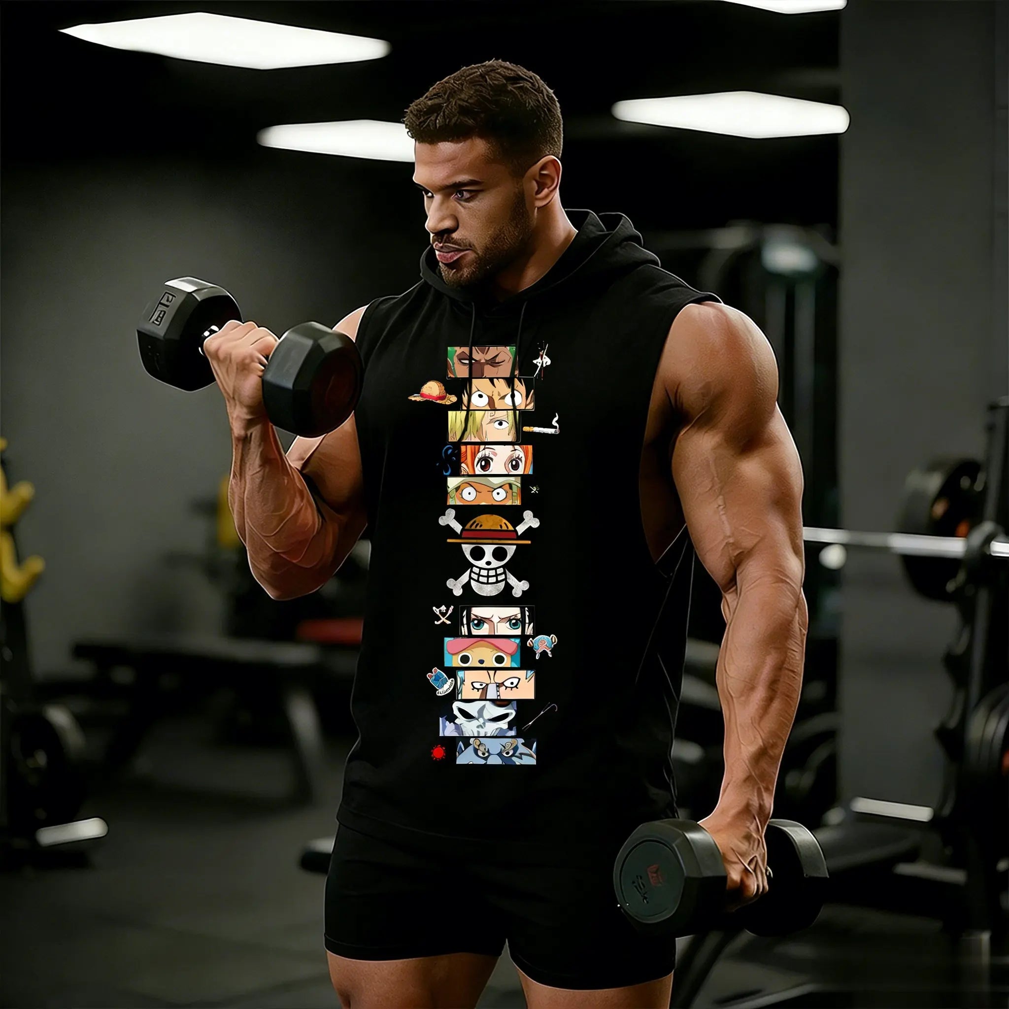 One Piece Anime Hoodie Sleeveless Shirt Men Tank Top Muscle Gym Vest Graphic Print Streetwear Loose Casual Tops Summer New